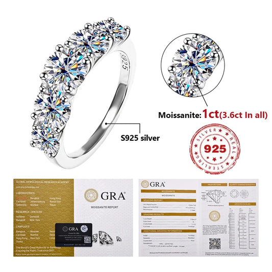 3.6 Carats Moissanite Ring S925 Sterling Silver Luxury Jewelry