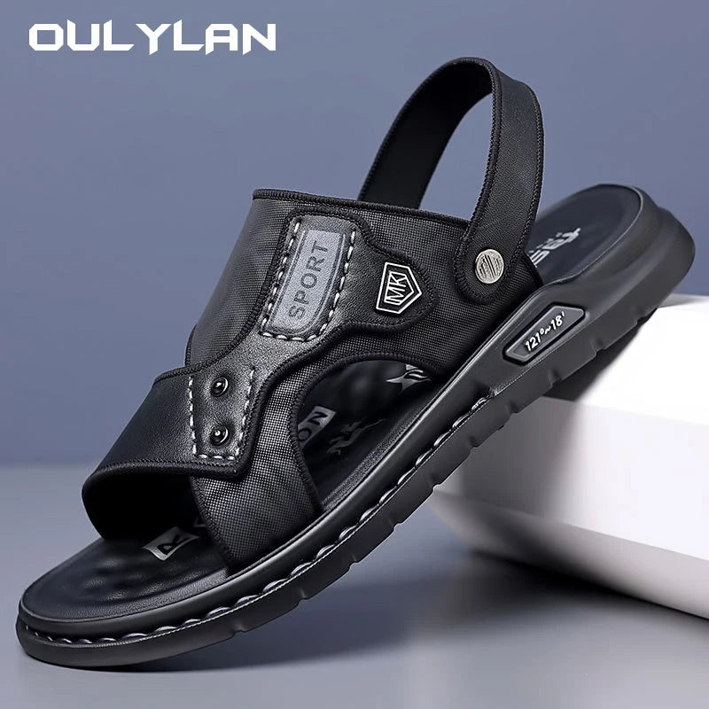 Men's Sandals 2024 Summer Fashion Beach Shoes Men Driving Outwear Sandals Trendy Leather Soft Sole Anti slip Man Slippers