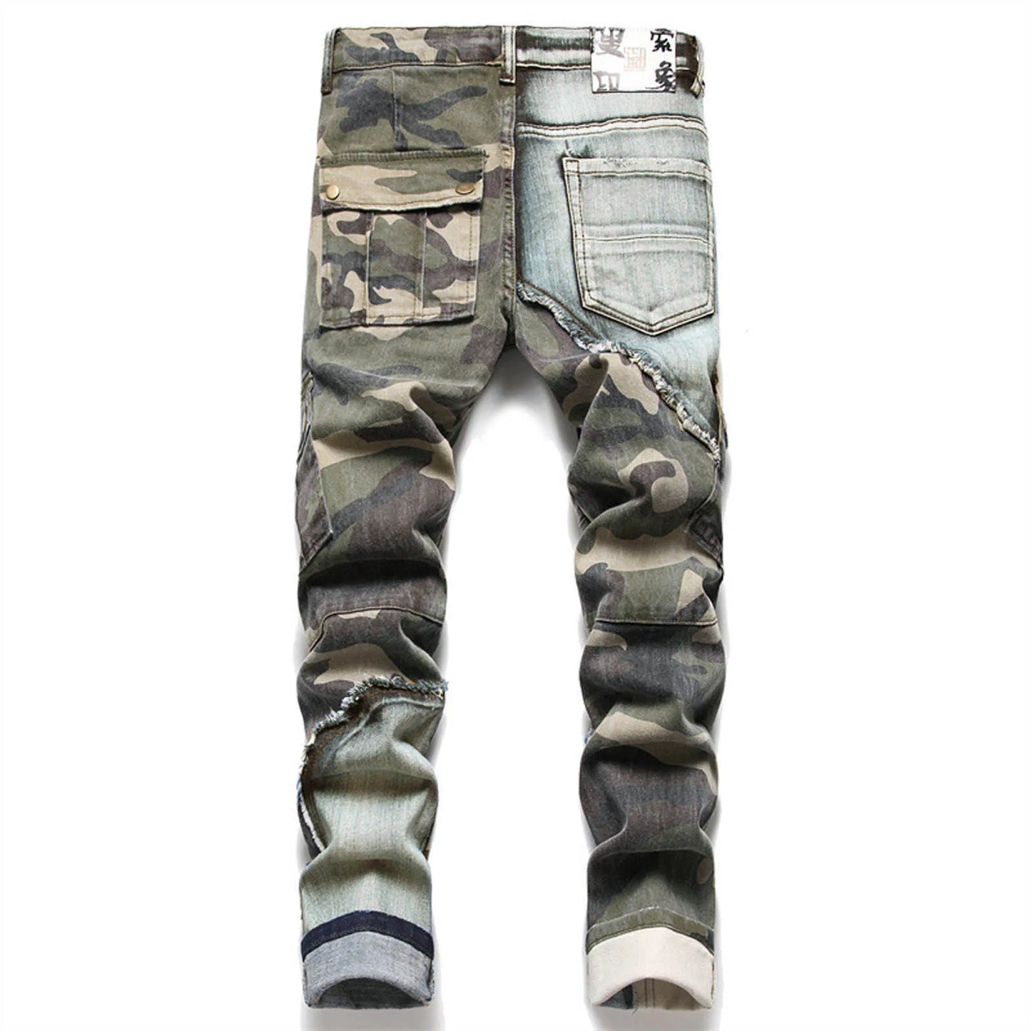 Men's Vintage Distressed Camouflage  Ripped Patchwork Jeans