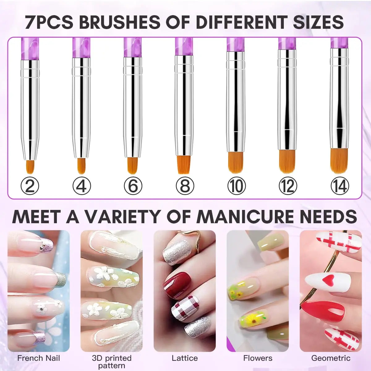 7Pcs Multifunctional Nail Art Brush Set for UV Gel