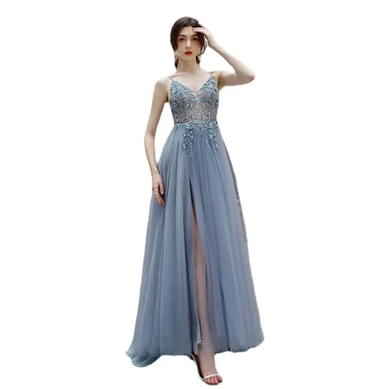 Elegant Sexy  V Neck Long Slip Evening Dress