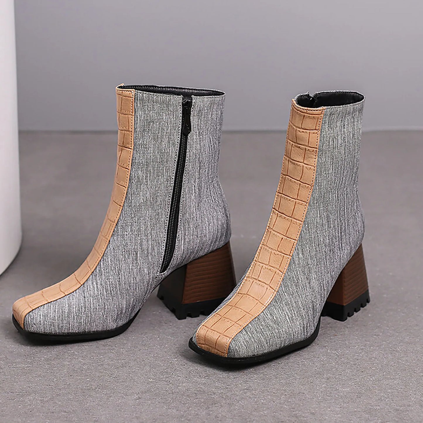 Fabric Square Toe Ankle Boots Women