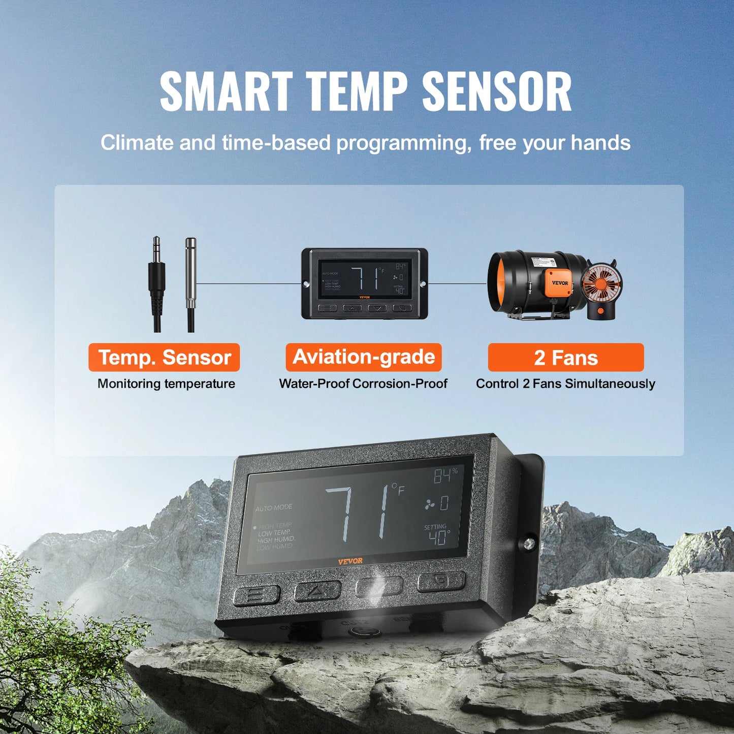 Inline Duct Fan with Temperature Humidity Controller