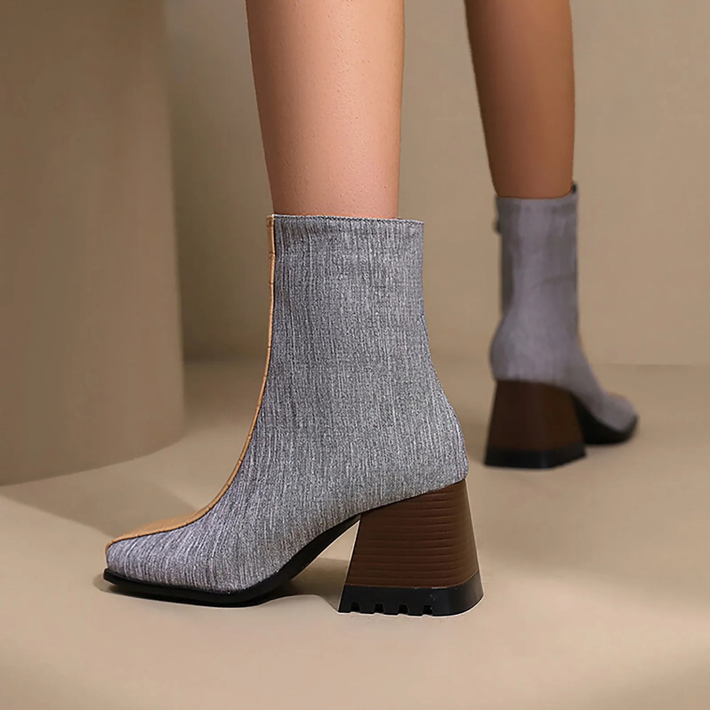 Fabric Square Toe Ankle Boots Women