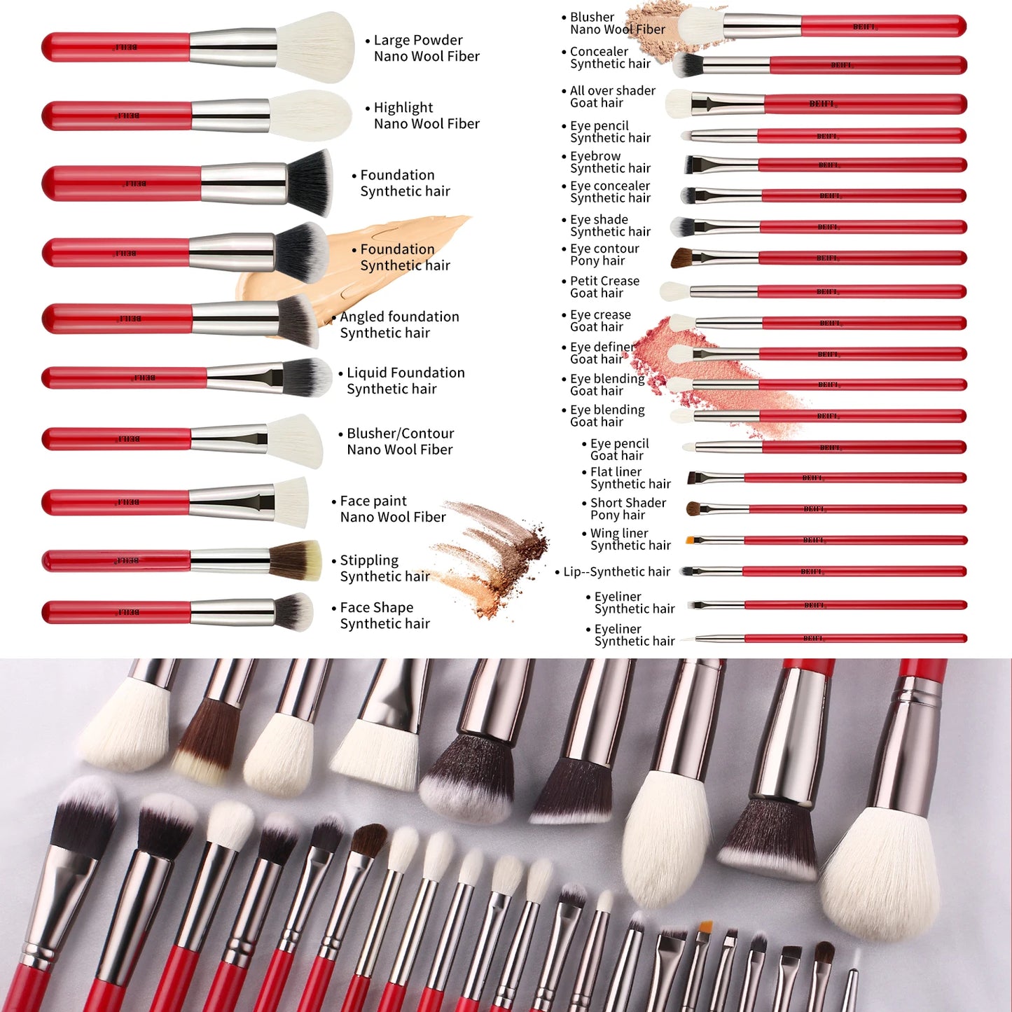 Natural Makeup Brushes Set 11-30pcs