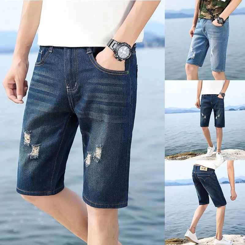 2024 Summer New Men's Perforated Jeans Shorts