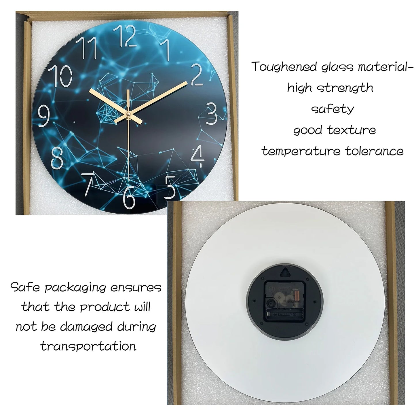 1pc 12 inch glass wall clock,