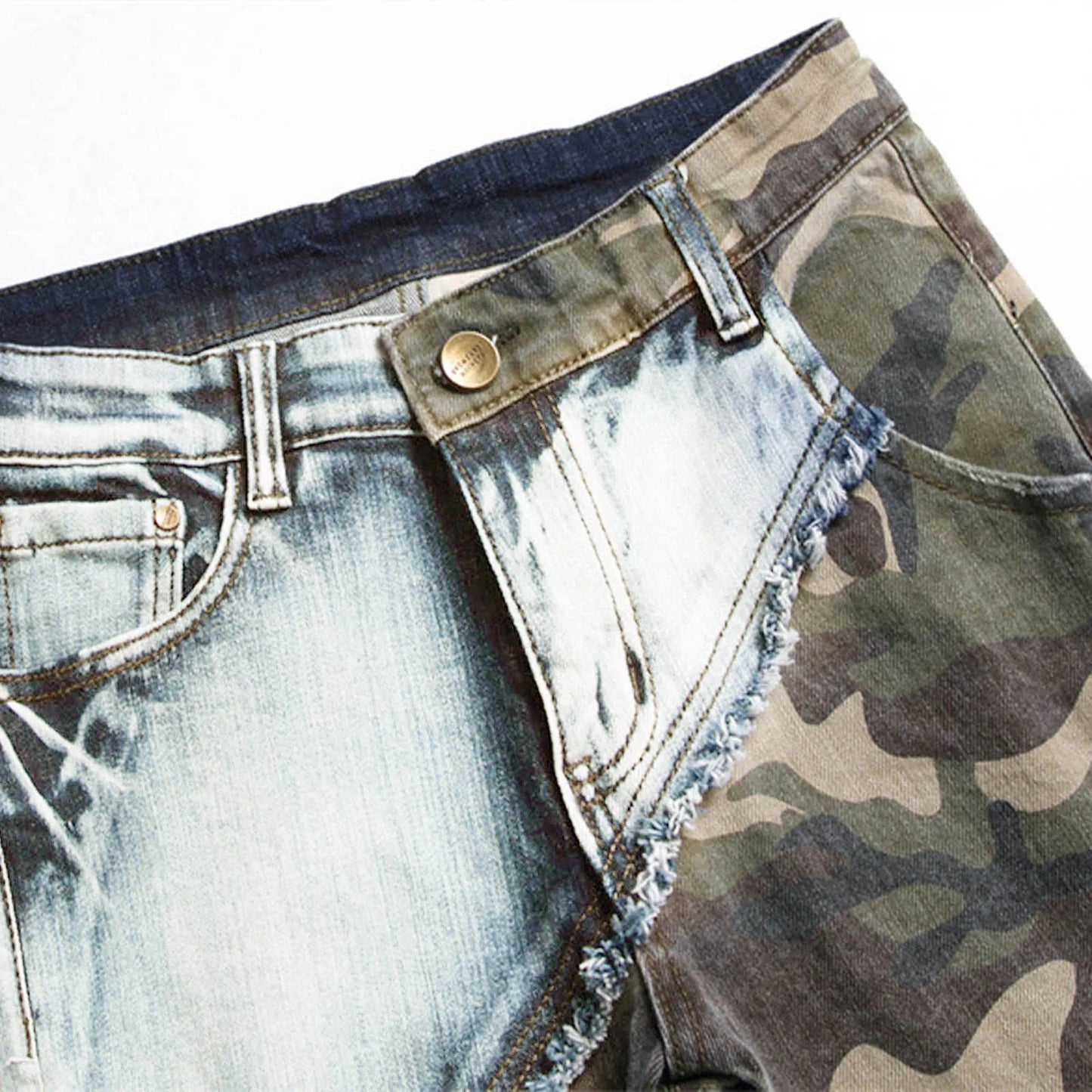 Men's Vintage Distressed Camouflage  Ripped Patchwork Jeans