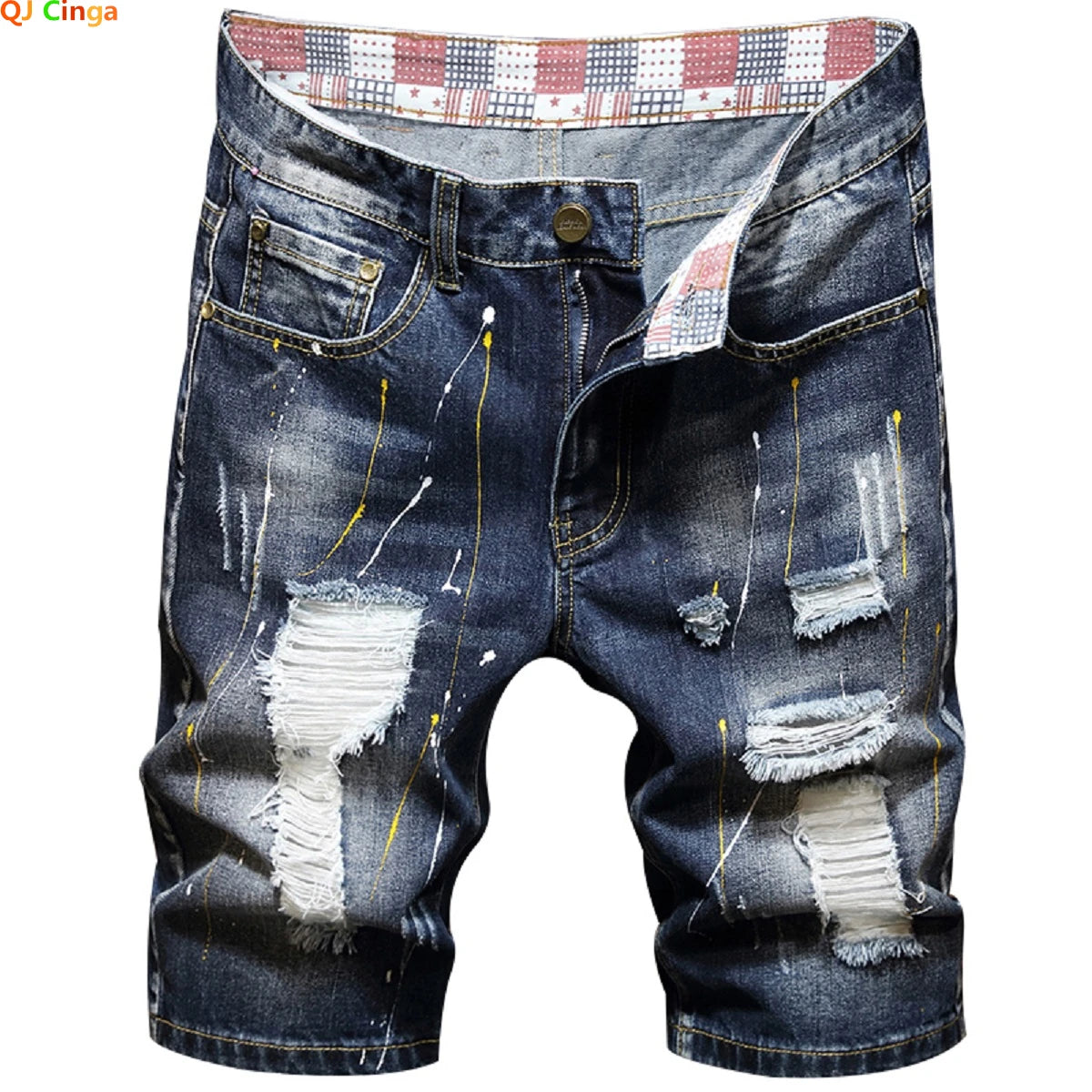 2024  Blue Men's Ripped Jeans Shorts