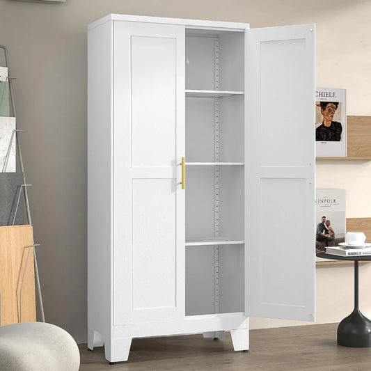 Metal Pantry Cabinet with 2 Doors and Adjustable Shelves