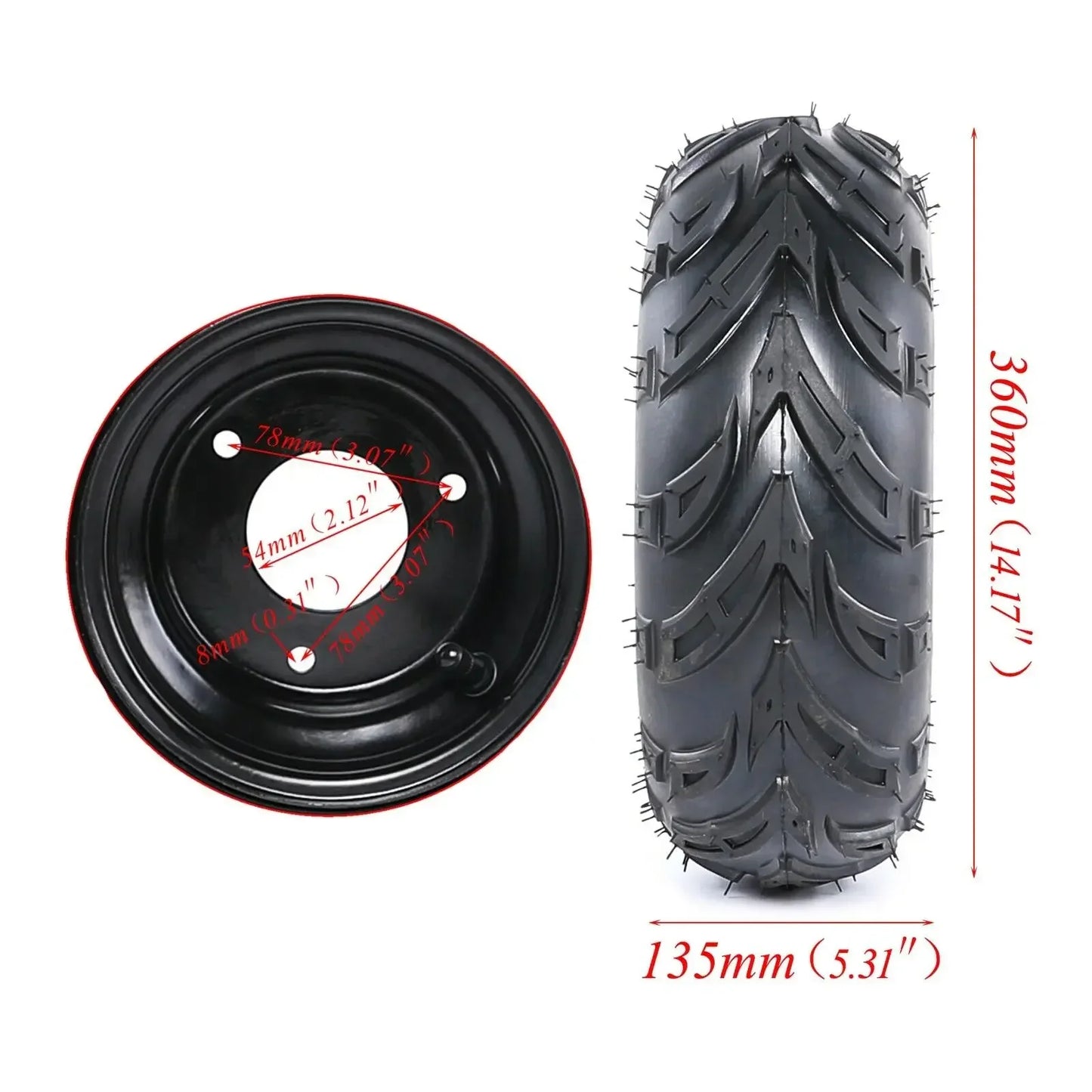 Set 2 Go Kart ATV Tire  6" inch Wheel 145x70-6 145/70-6 Tire 3 Lug Rim Mini Bike ATV Buggy Quad