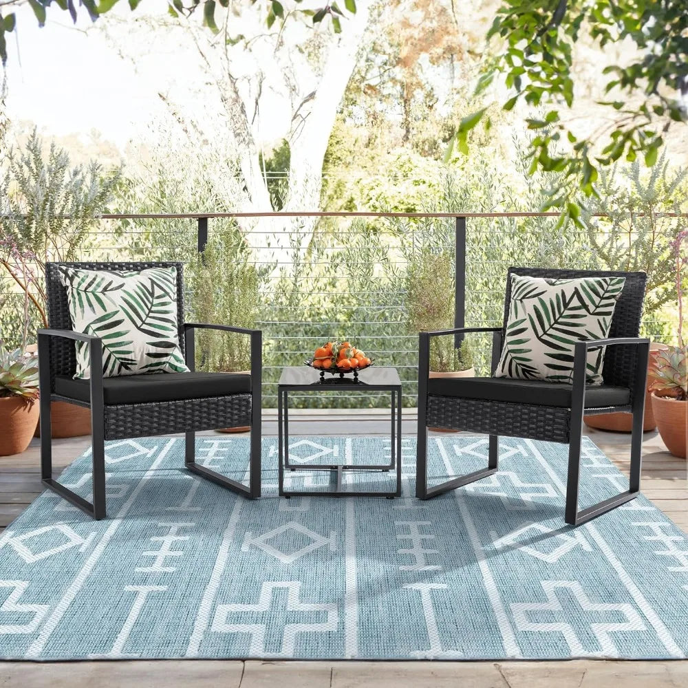 3 Pieces Patio Set Outdoor Wicker Furniture Sets