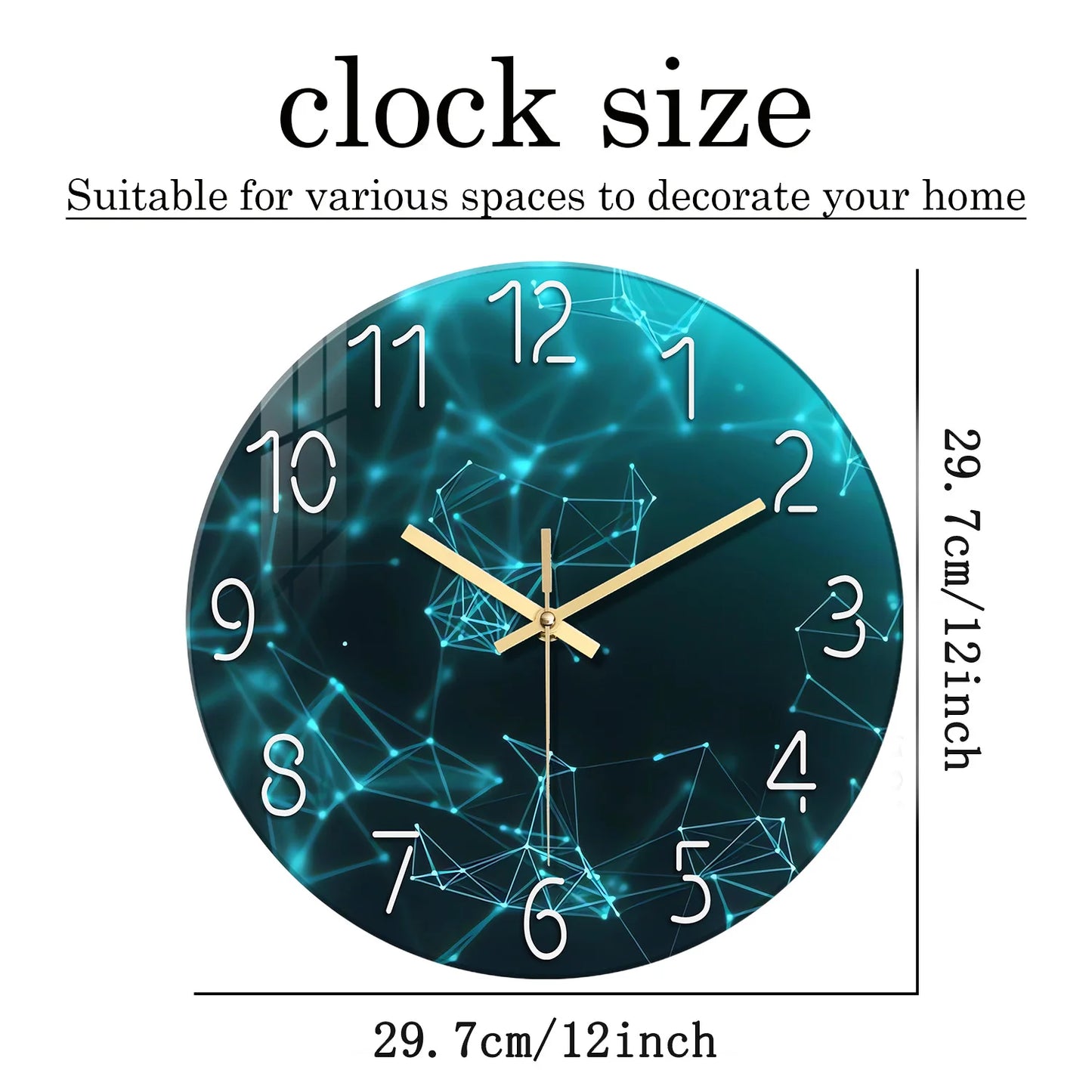 1pc 12 inch glass wall clock,