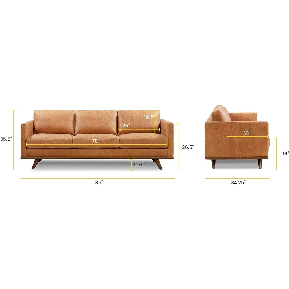 85" Sofa in Full-Grain Pure-Aniline Italian Tanned Leather