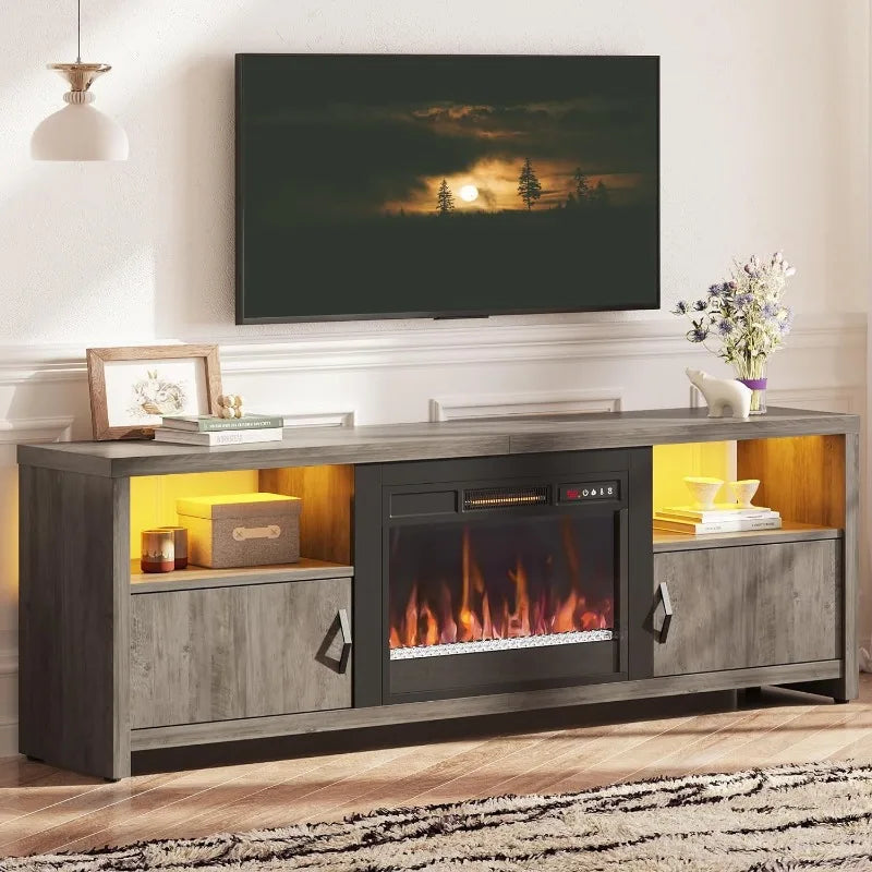 Modern Entertainment Center with LED Lights, Storage Cabinets and Adjustable Shelves