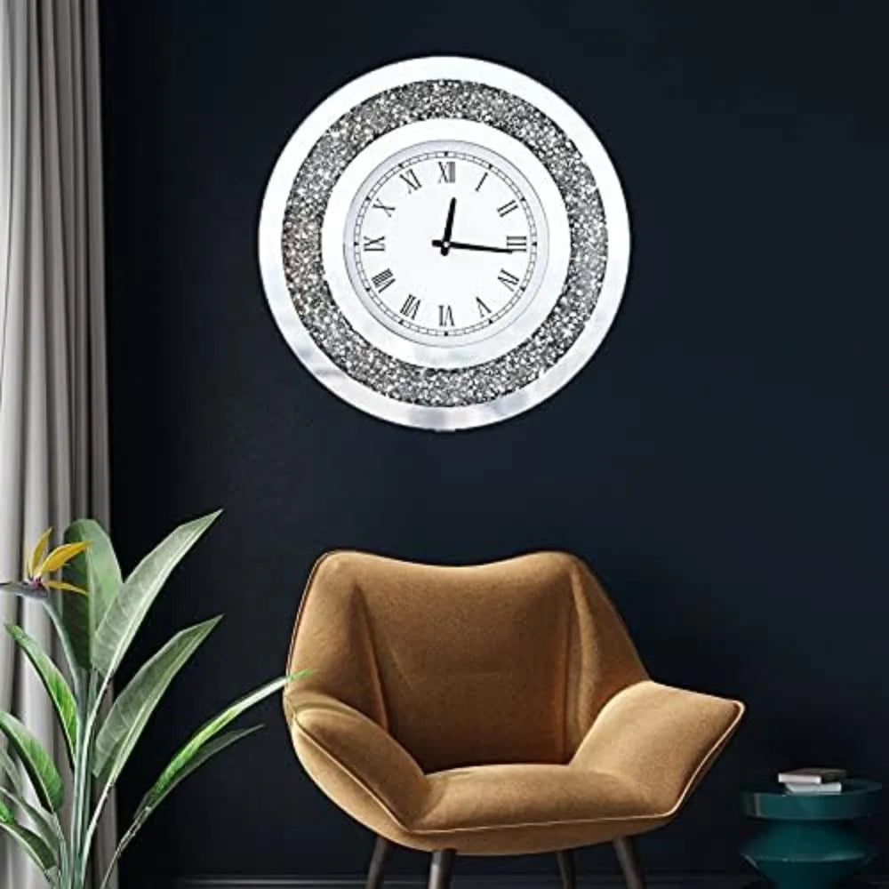 Crystal Sparkling Diamond Mirror Large Wall Clock