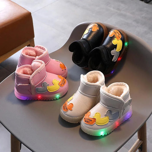 Children's Cartoons Snow Boots Girls Warm Boots Baby Cotton Sport Shoes Sequins Genuine Leather Princess Fashion Boots 1-6Y