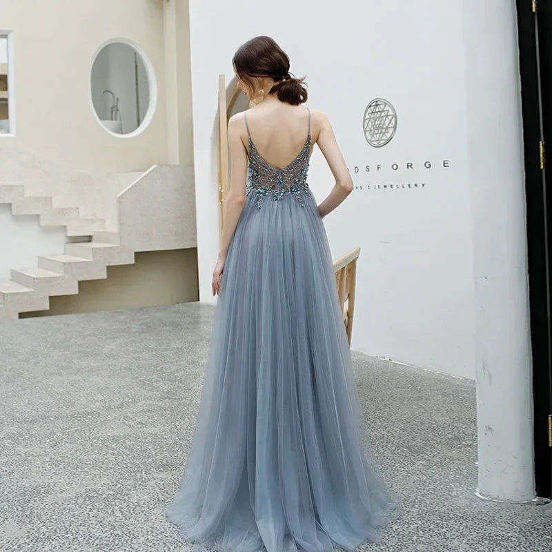 Elegant Sexy  V Neck Long Slip Evening Dress