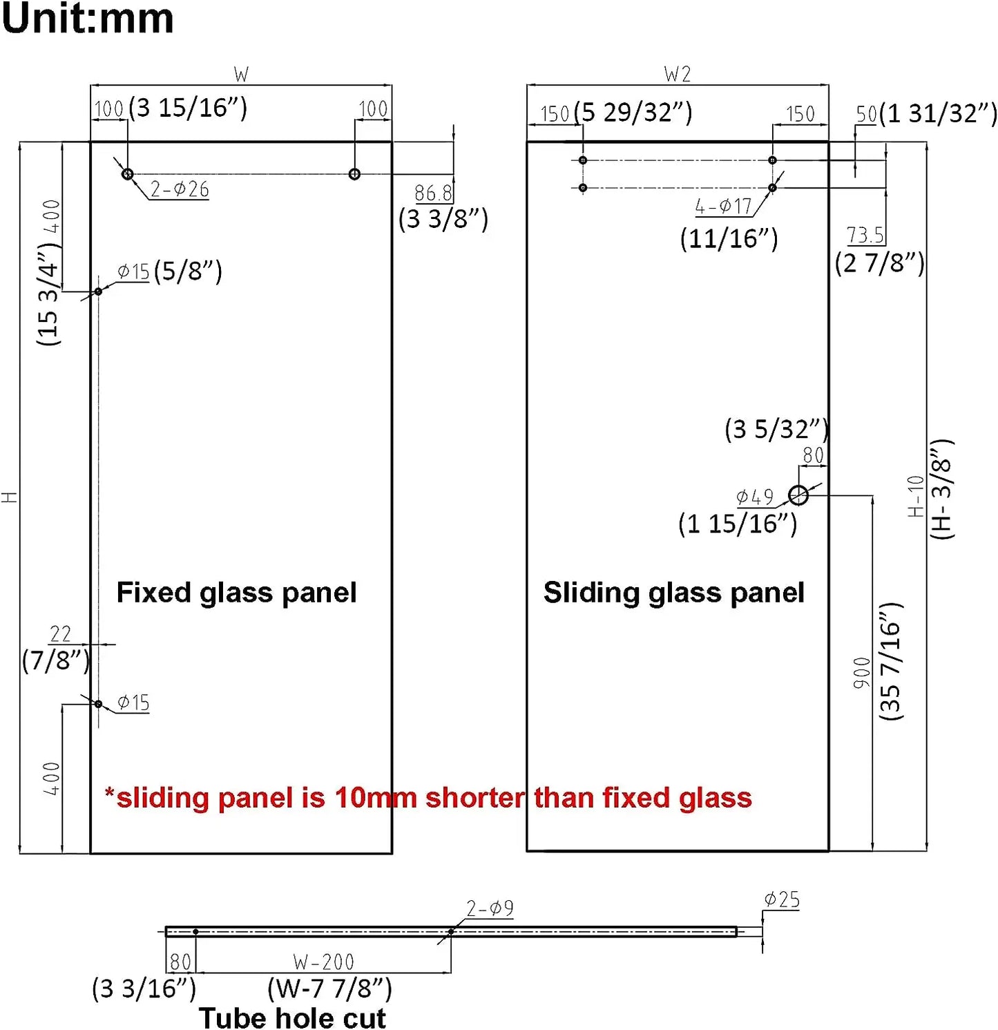 DIYHD 5FT 6.6FT Frameless Glass Shower Door Hardware