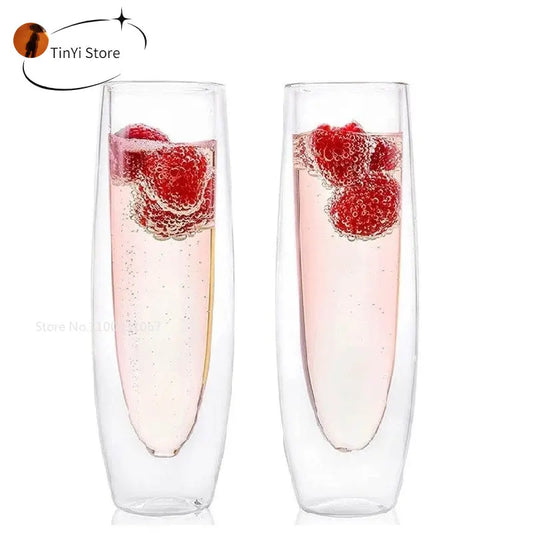 6Pcs Champagne Glasses Set Double Wall Heat Resist