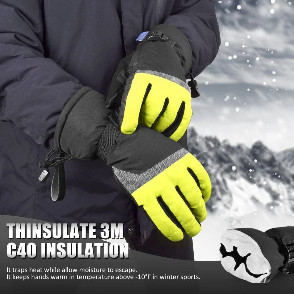 Ski Gloves,Winter Waterproof Snowboard Snow 3M Thinsulate Warm Touchscreen Cold Weather Women Gloves Wrist Leashes.