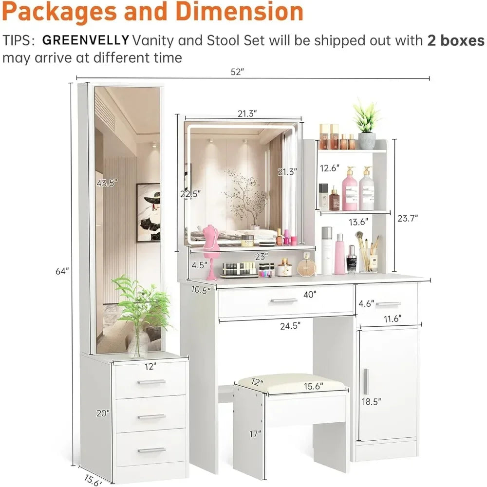 Make-up Dresser with Light and 2 Mirrors