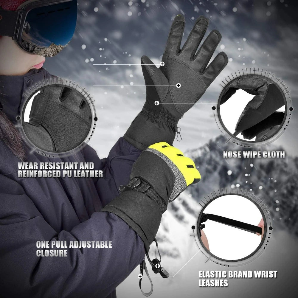 Ski Gloves,Winter Waterproof Snowboard Snow 3M Thinsulate Warm Touchscreen Cold Weather Women Gloves Wrist Leashes.