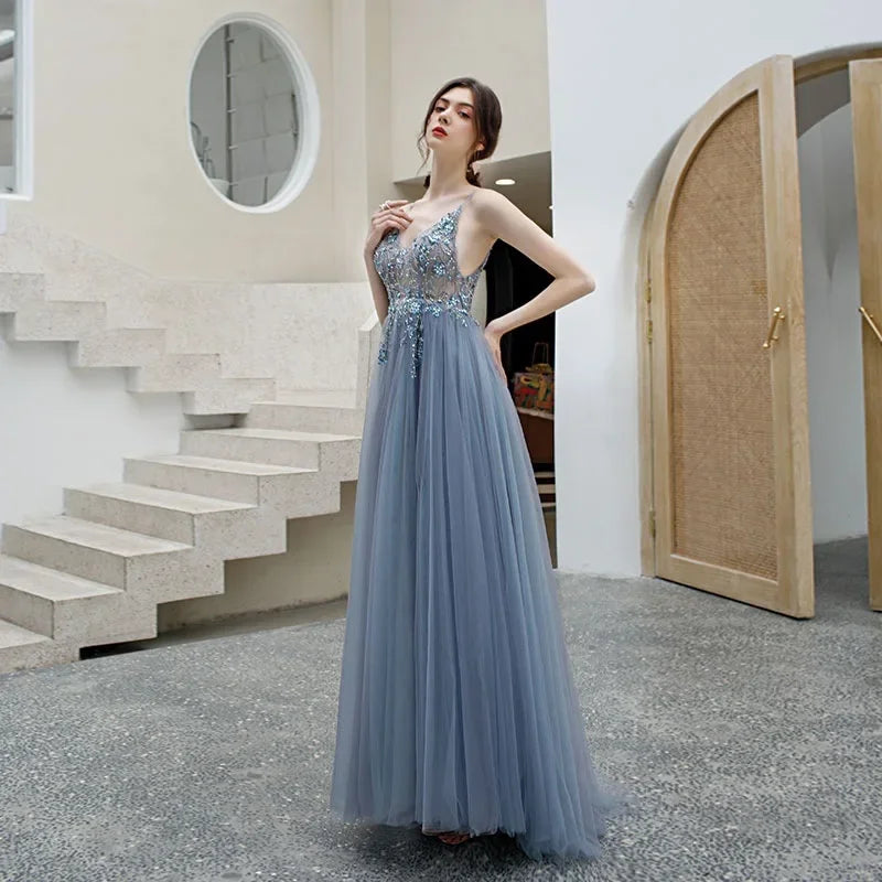 Elegant Sexy  V Neck Long Slip Evening Dress