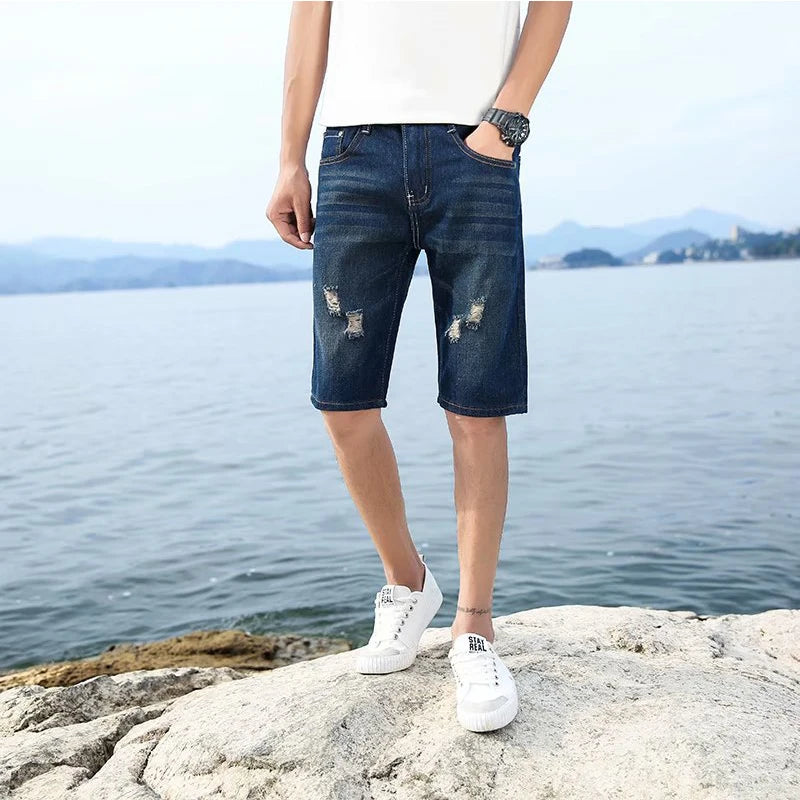 2024 Summer New Men's Perforated Jeans Shorts