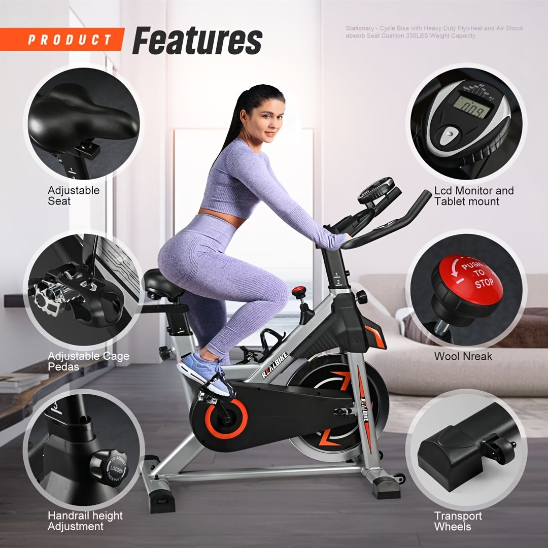 Silent Belt Drive Indoor Exercise Bike - Heavy Duty Flywheel, Comfort Seat & Upgraded LCD Display