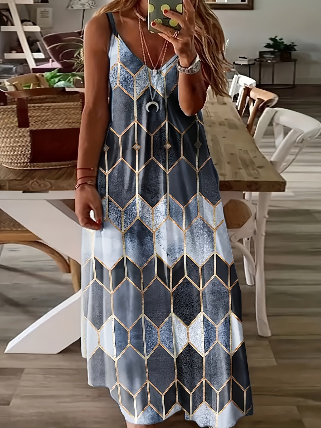 Plus Size Geometric Print Cami Dress