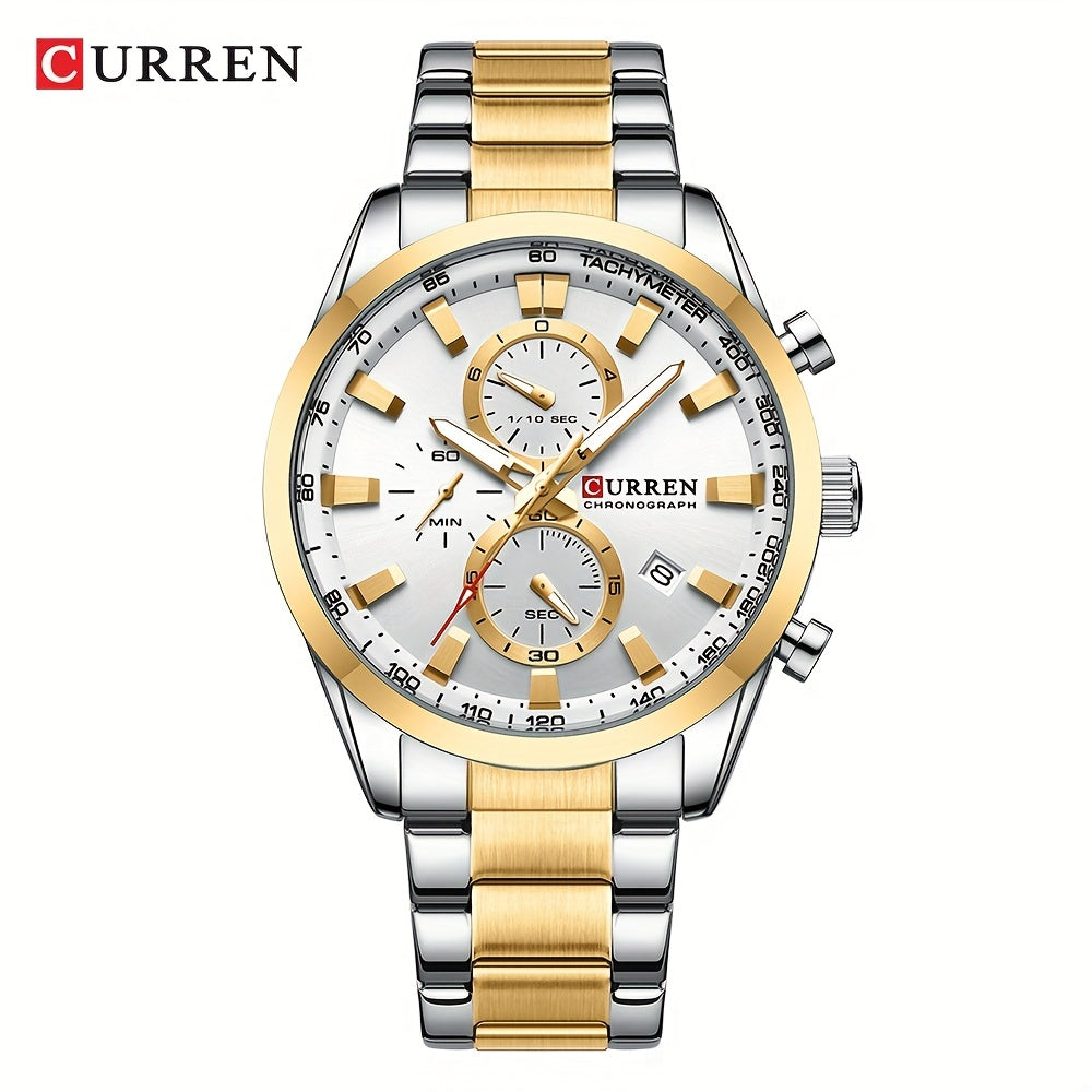 Men's Watch Steel Band Multifunctional Chronograph Wristwatch