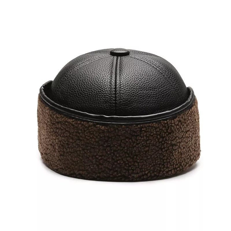 Men's Warm PU Leather Baseball Cap with Ear Flaps