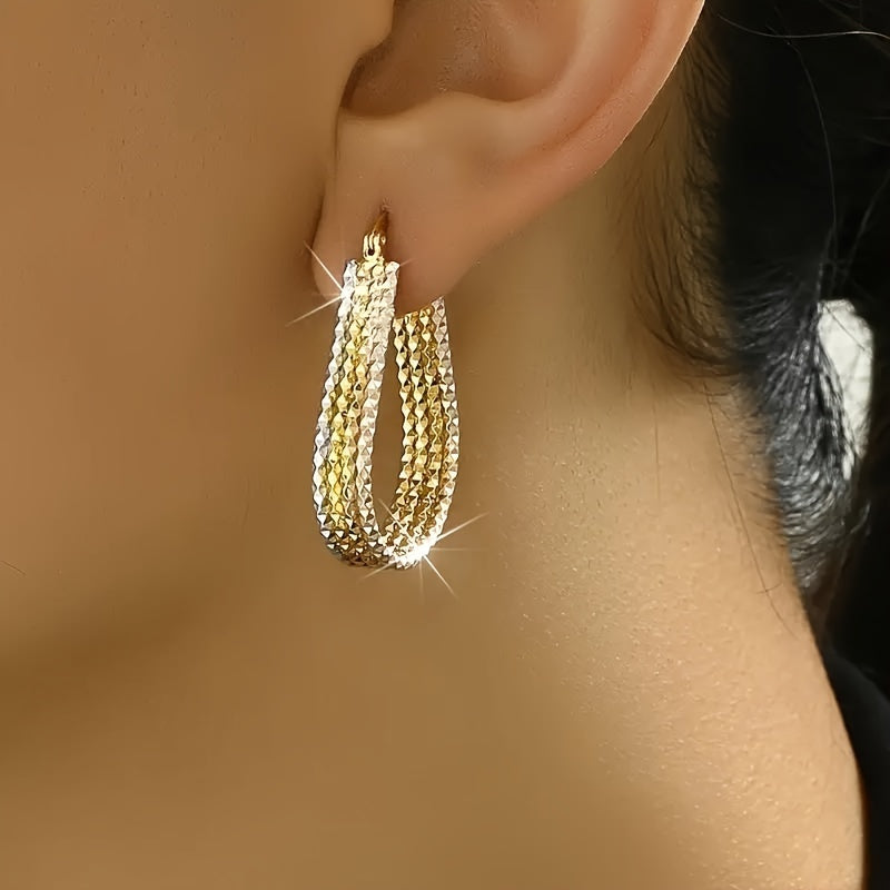 Fashionable and shiny water droplet ripple Hoop earrings