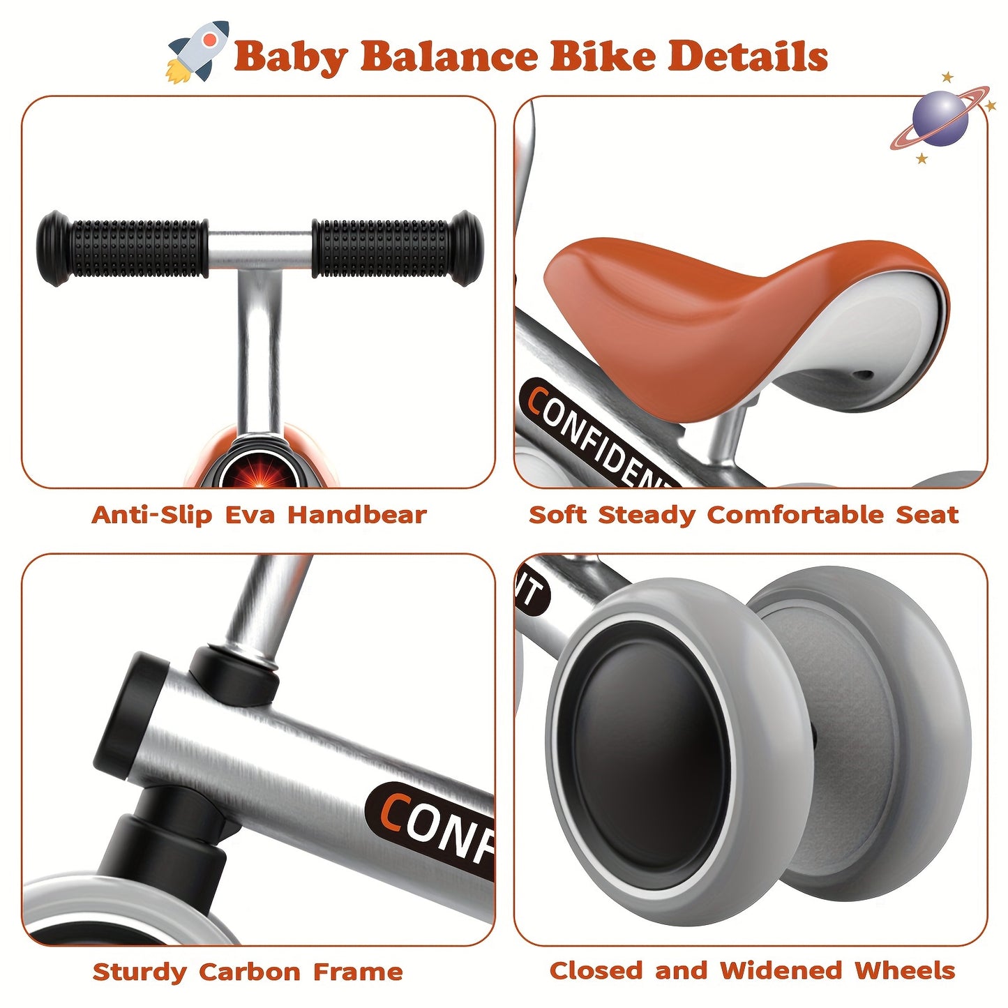 Baby Balance Bike for 1 Year Old / No Pedal & Silence Wheels, Ride On Toy Gifts For 1 Year Old Boy, Grey