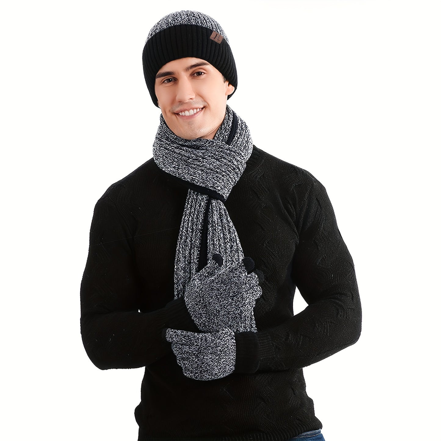 3pcs/Set Warm Knit Beanie, Scarf & Gloves Set