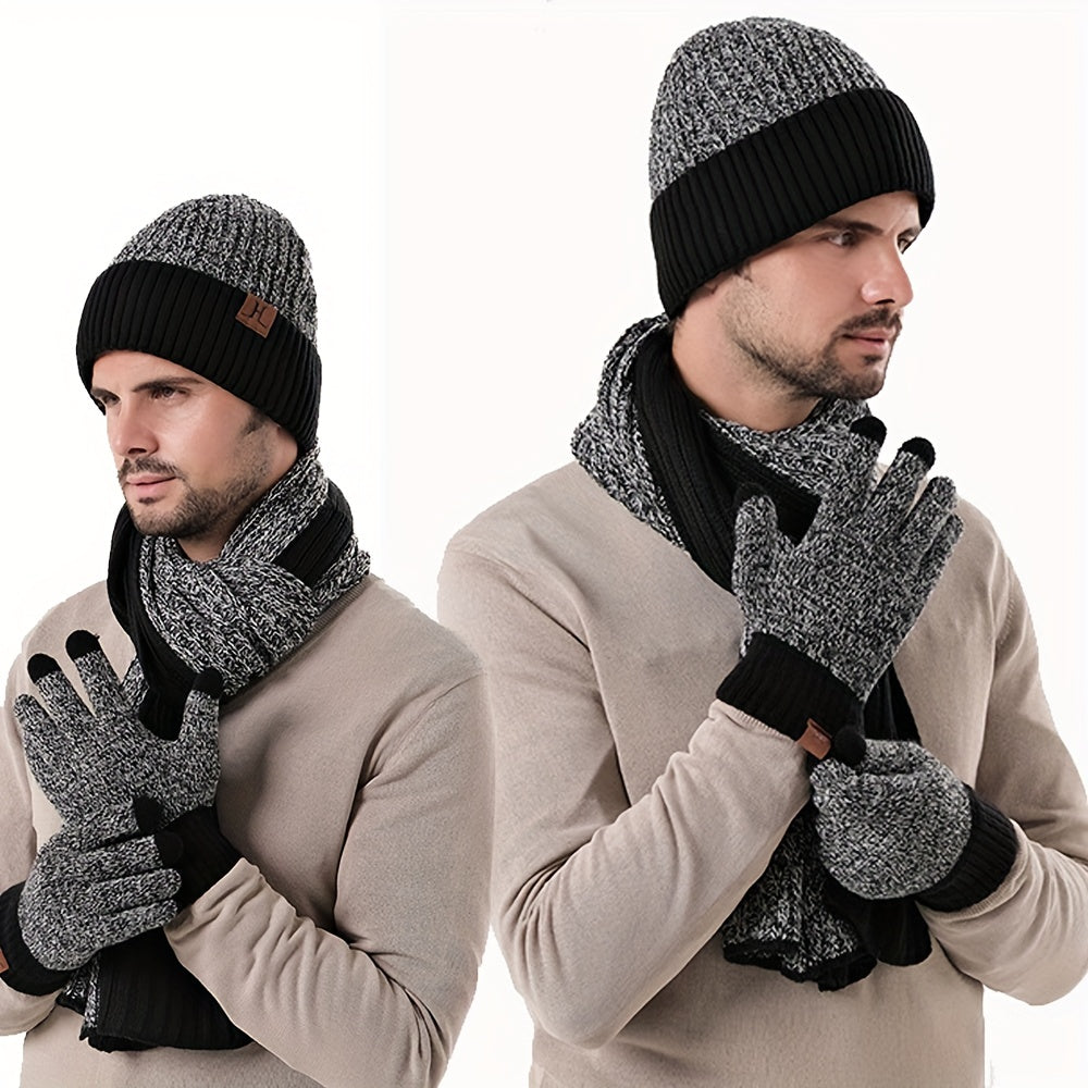 3pcs/Set Warm Knit Beanie, Scarf & Gloves Set