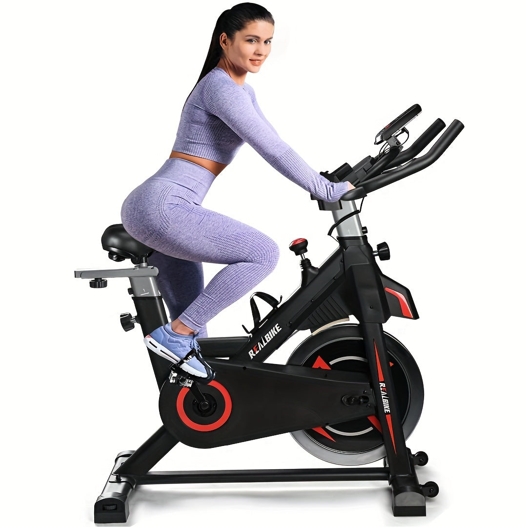 Silent Belt Drive Indoor Exercise Bike - Heavy Duty Flywheel, Comfort Seat & Upgraded LCD Display