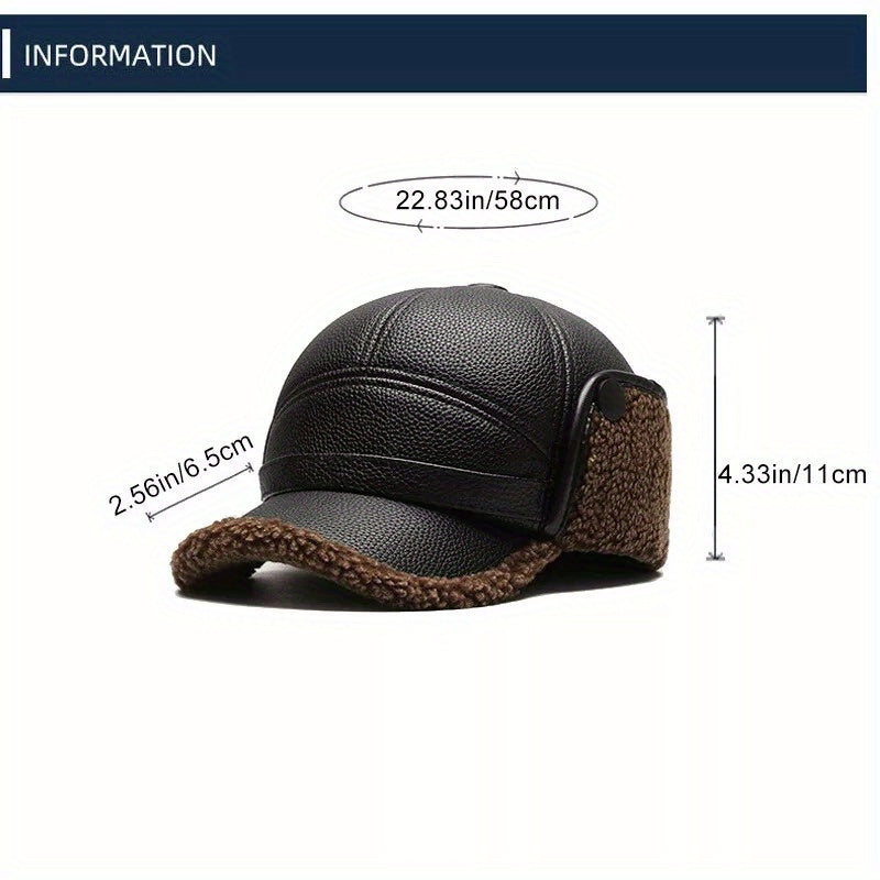 Men's Warm PU Leather Baseball Cap with Ear Flaps