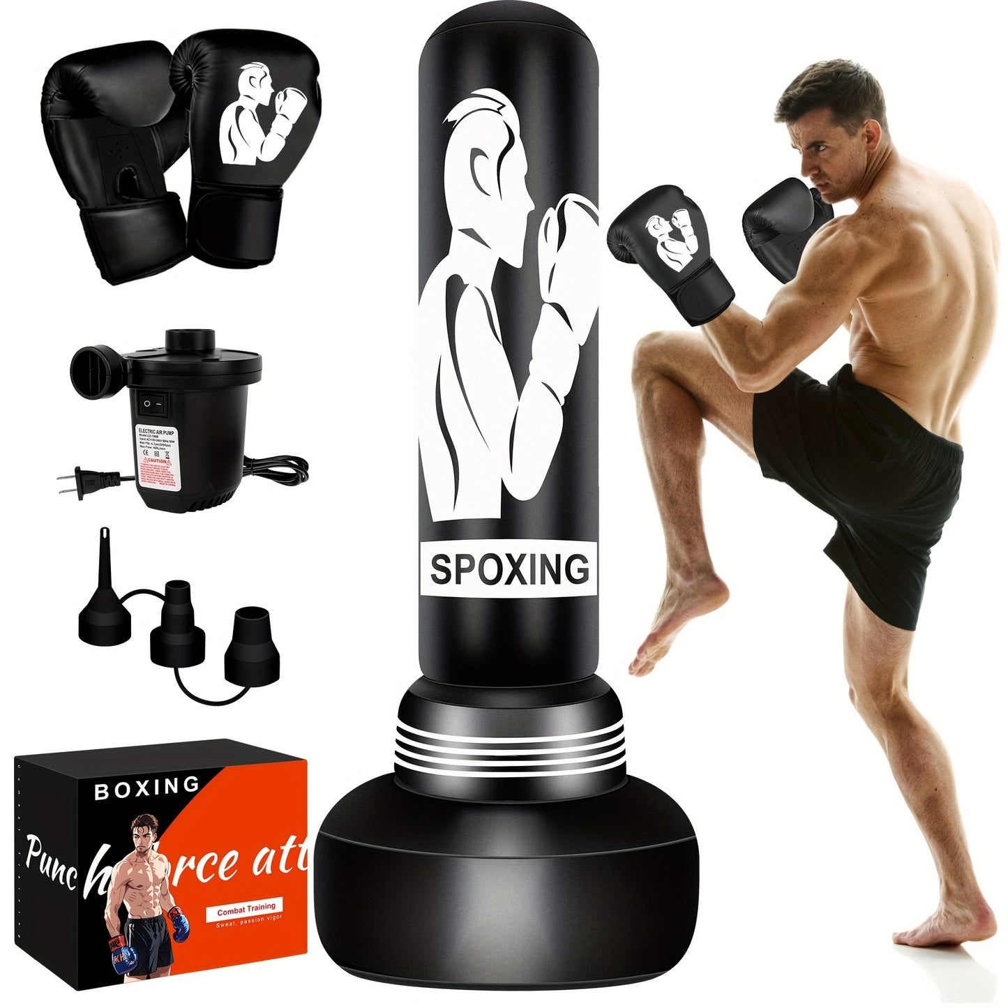 70" Freestanding Heavy Punching Bag with Stand for Adults, Includes Boxing Gloves and Electric Air Pump