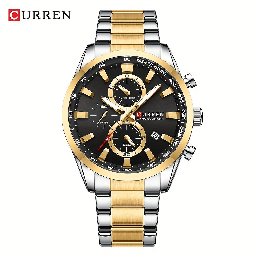 Men's Watch Steel Band Multifunctional Chronograph Wristwatch