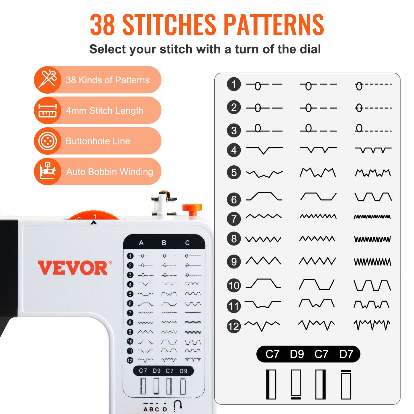 Portable Sewing Machine for Beginners with 38 Built-in Stitches & Reverse Sewing