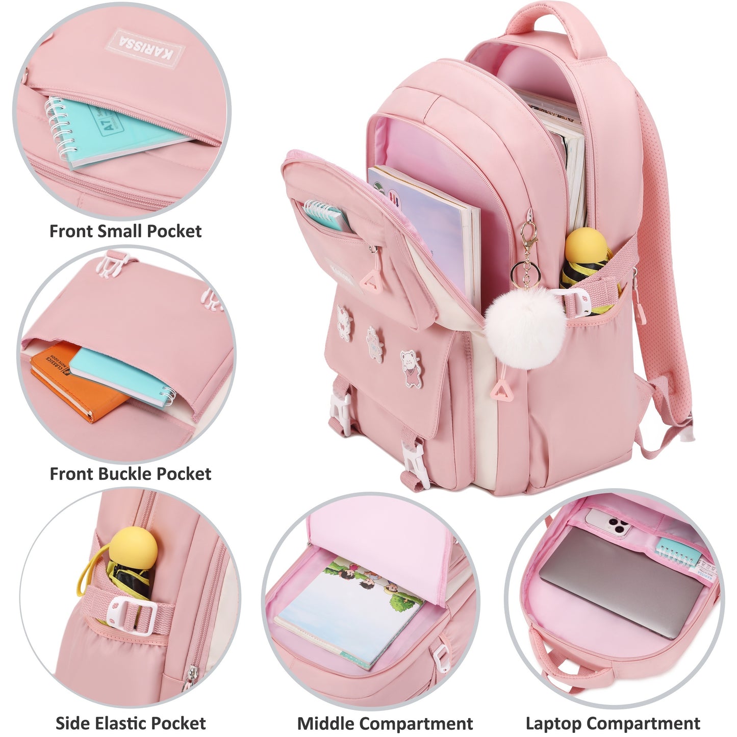 Backpack for Girls, can fit 15.6 tablet w/ pencil case included.