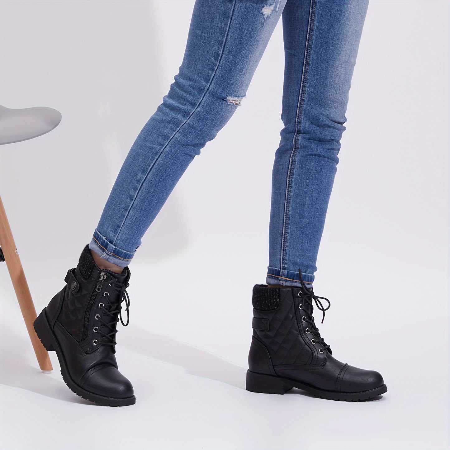 Women's Ankle Boots, Platform Quilted Pattern Boots