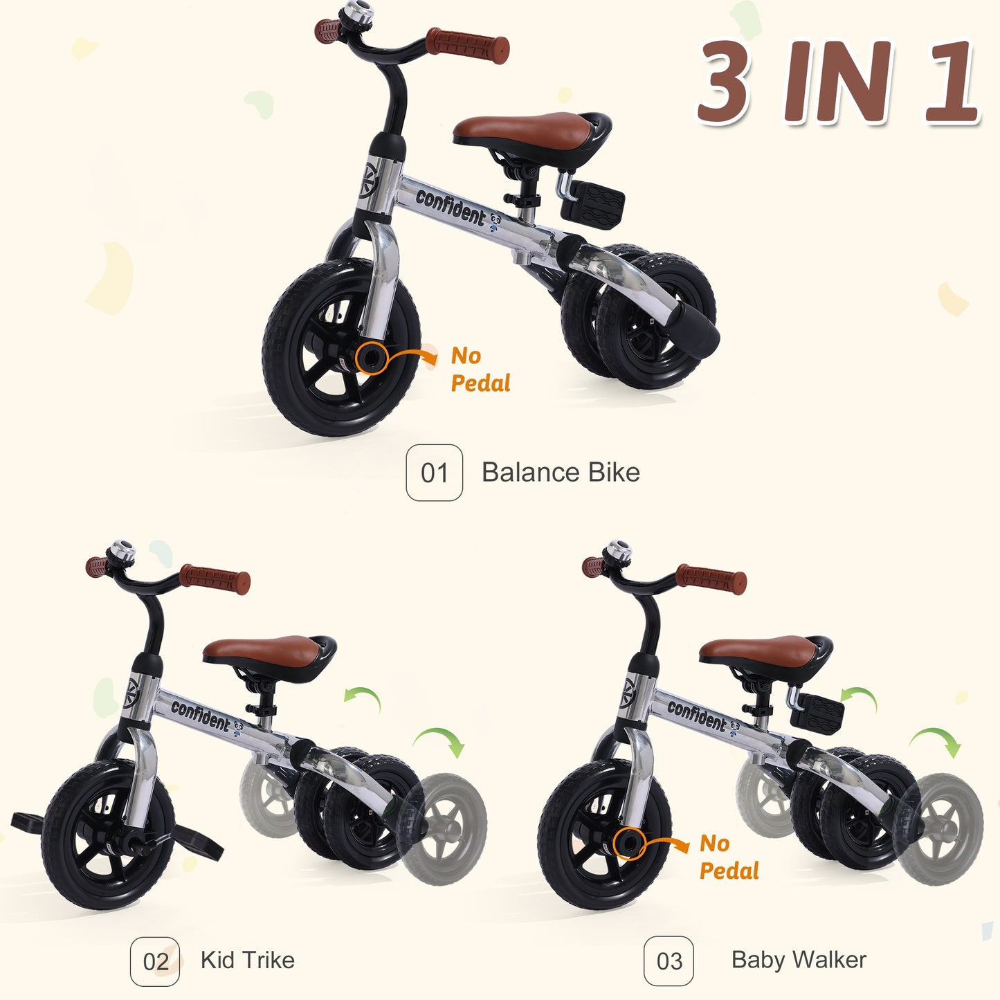 3 In 1 Tricycle For Toddlers Age 2-5 Years