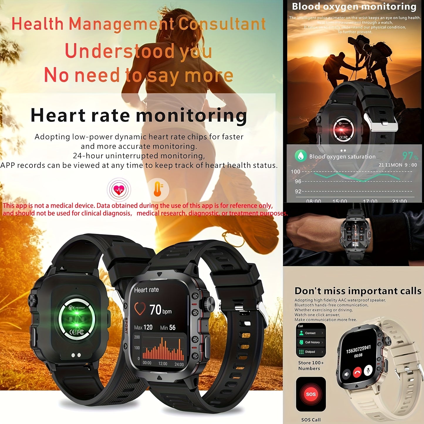 Waterproof Smart Watch For Men, 1.96'' Smart Fitness Watch