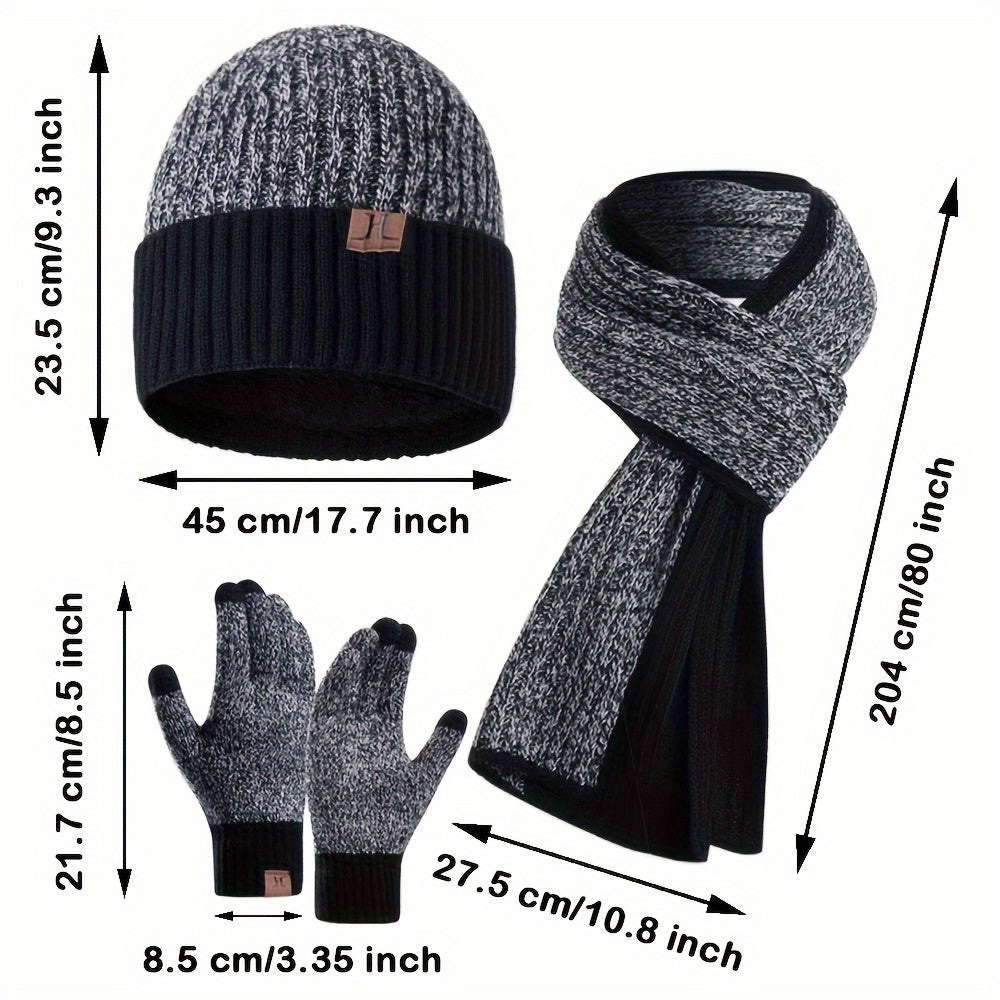 3pcs/Set Warm Knit Beanie, Scarf & Gloves Set