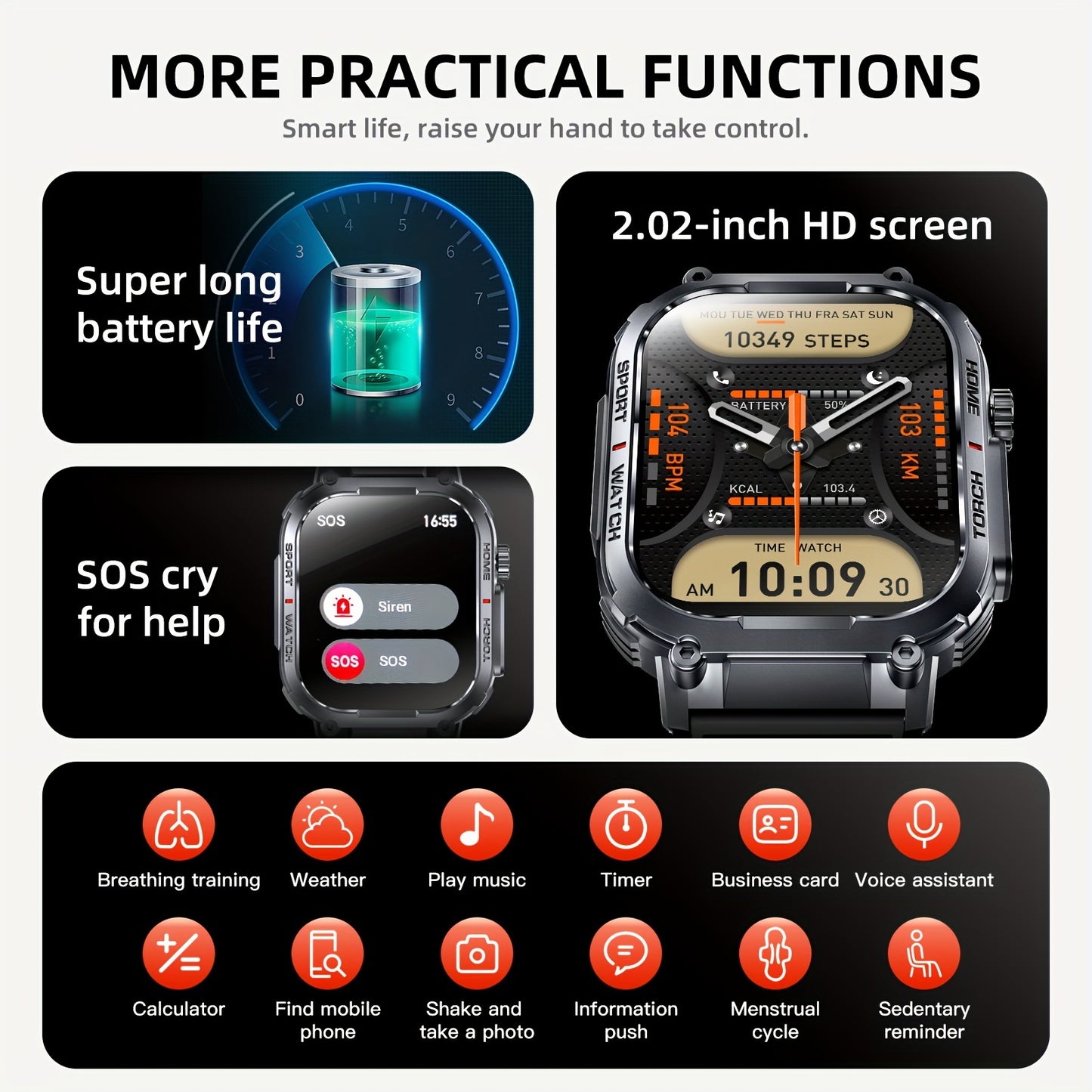 - Smart Watch With 2.02" TFT Screen (Answer/Make Calls)