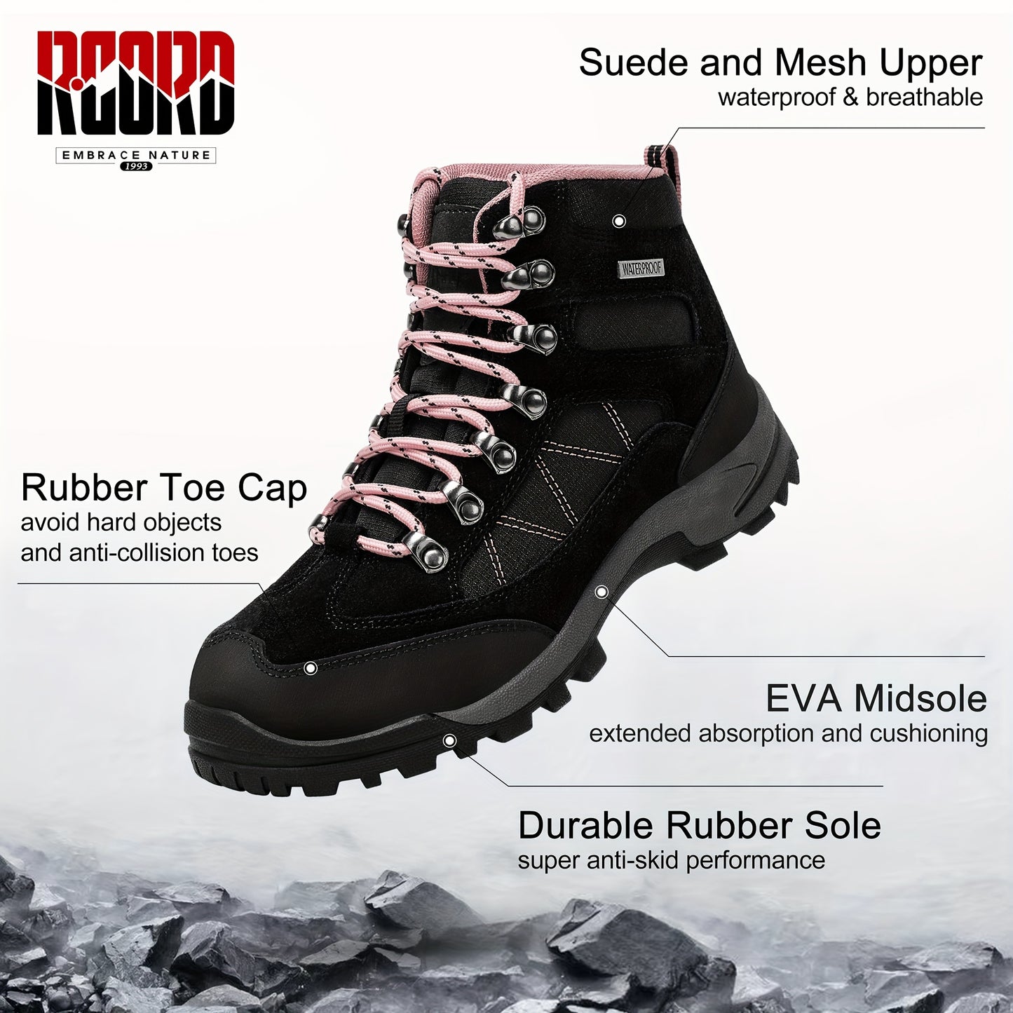 Women's Hiking Boots, Breathable Backpacking Trek Shoes, Non-slip Durable Outdoor Footwear